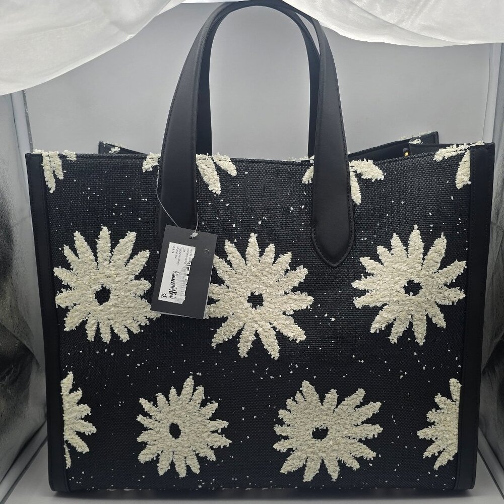 Kate Spade Manhattan Floral Straw Large Tote KF846 Black Multi - Picture 2 of 9